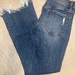 Frayed-Hem Cropped Blue Ankle Jeans